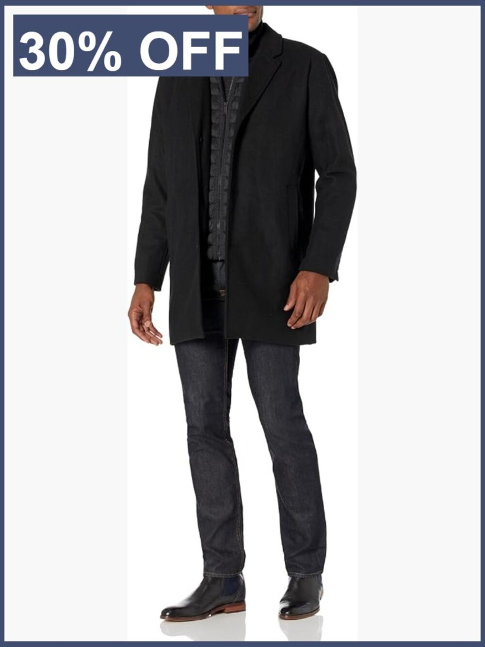 Men's Wool Blend Overcoat Quilted Lining Long Sleeve Winter Jacket